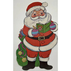 Vintage Christmas Die Cut Out Cardboard Santa Claus Book Pen Toy Sack Wall Decor